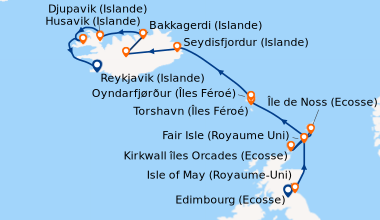 Itinéraire de la croisière Edimbourg (Ecosse) , Isle of May (Royaume-Uni...