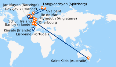 Itinéraire de la croisière Lisbonne (Portugal), En mer, En mer, Cherbour...