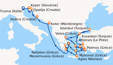 Itinéraire de la croisière Athènes (Le Pirée), Monemvasia (Grèce), Agios...