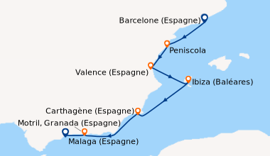 Itinéraire de la croisière Peniscola, Valence (Espagne), Ibiza (Baléares...