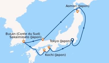 Itinéraire de la croisière Tokyo (Japon), En mer, Aomori (Japon), En mer...