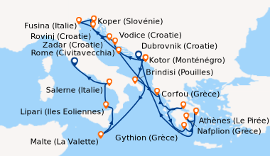 Itinéraire de la croisière Dubrovnik (Croatie), Kotor (Monténégro), Brin...