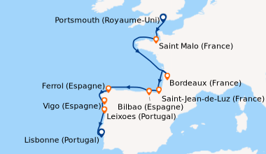 Itinéraire de la croisière Portsmouth (Royaume-Uni), Saint Malo (France)...