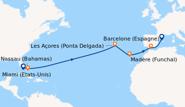 Itinéraire de la croisière Miami (Etats-Unis), Nassau (Bahamas), En mer,...
