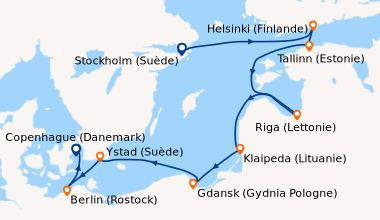 Itinéraire de la croisière Stockholm (Suède), Helsinki (Finlande), Talli...