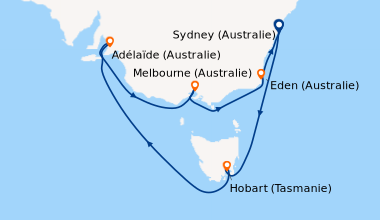 Itinéraire de la croisière Sydney (Australie), En mer, Hobart (Tasmanie)...