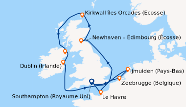 Itinéraire de la croisière Southampton (Royaume Uni) , Le Havre, En mer,...