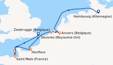 Itinéraire de la croisière Hambourg (Allemagne), En mer, Anvers (Belgiqu...