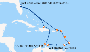 Itinéraire de la croisière Port Canaveral, Orlando (Etats-Unis), En mer,...