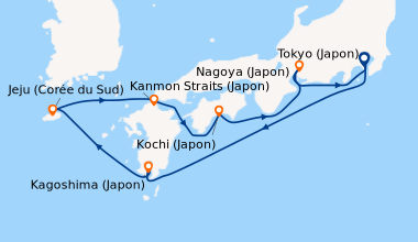 Itinéraire de la croisière Tokyo (Japon), En mer, Kagoshima (Japon), Jej...