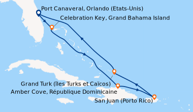 Itinéraire de la croisière Port Canaveral, Orlando (Etats-Unis), Celebra...