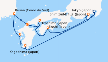 Itinéraire de la croisière Tokyo (Japon), Shimizu/Mt Fuji  (Japon), Koch...