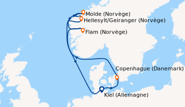 Itinéraire de la croisière Kiel (Allemagne), Copenhague (Danemark), En m...