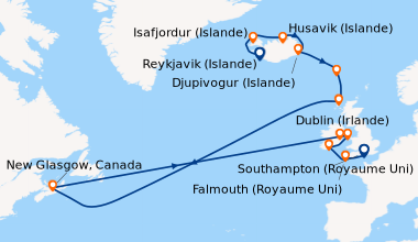 Itinéraire de la croisière Reykjavik (Islande), Isafjordur (Islande), Hu...