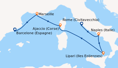 Itinéraire de la croisière Rome (Civitavecchia), Naples (Italie), Lipari...