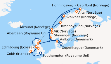 Itinéraire de la croisière Southampton (Royaume Uni) , En mer, Cobh (Irl...