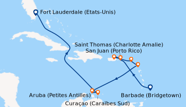 Itinéraire de la croisière Barbade (Bridgetown), En mer, San Juan (Porto...