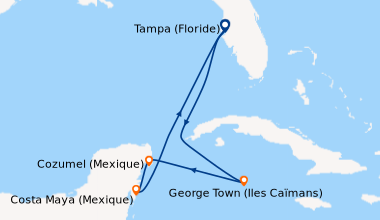 Itinéraire de la croisière Tampa (Floride), En mer, Georgetown, Grand Ca...