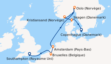 Itinéraire de la croisière Southampton (Royaume Uni) , Bruxelles (Belgiq...