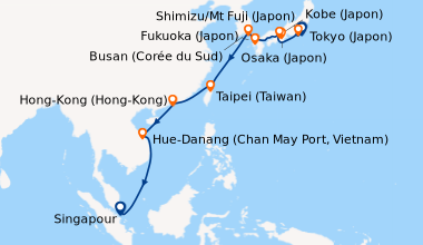 Itinéraire de la croisière Tokyo (Japon), Shimizu/Mt Fuji (Japon), Osaka...