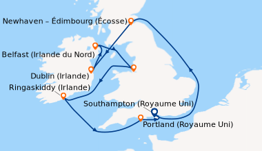Itinéraire de la croisière Southampton (Royaume Uni) , En mer, Newhaven ...