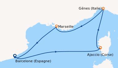 Itinéraire de la croisière Espagne, Corse (France), Italie, France