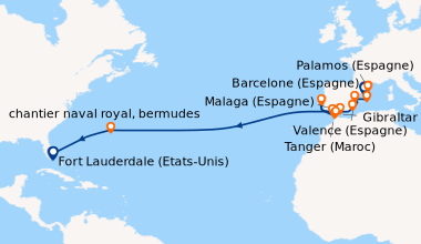 Itinéraire de la croisière Barcelone (Espagne), Palamos (Espagne), Palma...