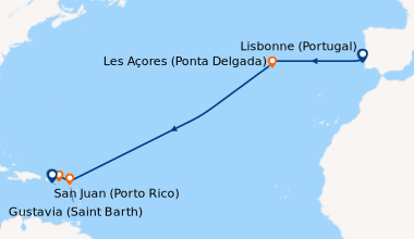 Itinéraire de la croisière Lisbonne (Portugal), En mer, En mer, Les Açor...