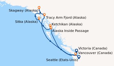 Itinéraire de la croisière Seattle (Etats-Unis), Ketchikan (Alaska), Sit...