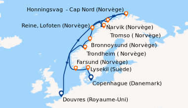 Itinéraire de la croisière Copenhague (Danemark), Lysekil (Suède), Farsu...