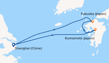Itinéraire de la croisière Shanghai (Chine), En mer, Kumamoto (Japon), F...