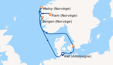 Itinéraire de la croisière Allemagne, Danemark, Norvège