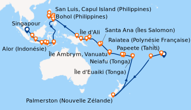 Itinéraire de la croisière Papeete (Tahiti), Raiatea (Polynésie Français...
