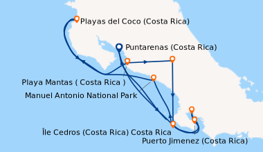 Itinéraire de la croisière Côte pacifique du Costa Rica