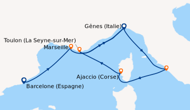 Itinéraire de la croisière Espagne, France, Italie, Corse (France)