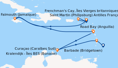 Itinéraire de la croisière Saint Martin (Philipsburg) Antilles Française...