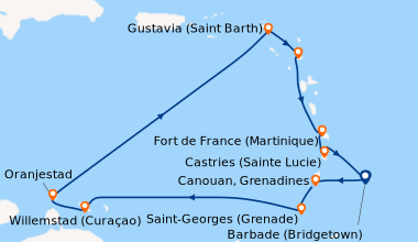 Itinéraire de la croisière Barbade (Bridgetown), Bequia (Saint-Vincent-e...