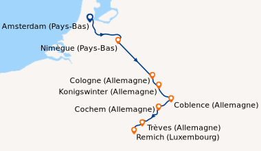 Itinéraire de la croisière Des canaux d'Amsterdam à la vallée de la Moselle, un itinéraire d'exception entre patrimoine, paysages et traditions (ARE_PP)