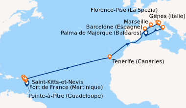 Itinéraire de la croisière Fort de France (Martinique), Pointe-à-Pitre (...