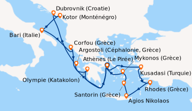 Itinéraire de la croisière Athènes (Le Pirée), Argostoli (Céphalonie, Gr...