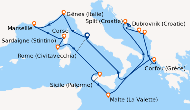 Itinéraire de la croisière Rome (Civitavecchia), Gênes (Italie), Marseil...