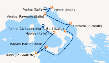Itinéraire de la croisière Fusina (Italie), Trieste (Italie), En mer, Du...