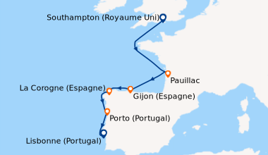 Itinéraire de la croisière Southampton (Royaume Uni) , En mer, Pauillac,...