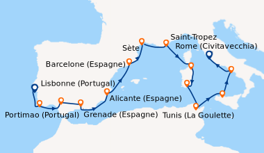Itinéraire de la croisière Lisbonne (Portugal), Portimao (Portugal), Sév...