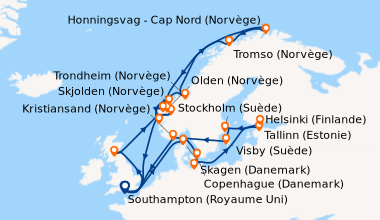 Itinéraire de la croisière Southampton (Royaume Uni) , En mer, Skagen (D...
