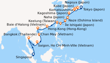 Itinéraire de la croisière Singapour, En mer, En mer, Bangkok (Thaïlande...