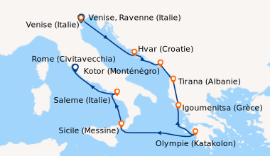 Itinéraire de la croisière Venise (Italie), Venise, Ravenne (Italie), Sp...