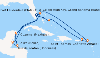 Itinéraire de la croisière Fort Lauderdale (Etats-Unis), En mer, Belize ...