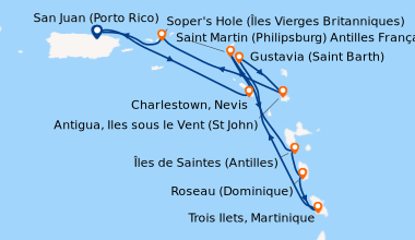 Itinéraire de la croisière San Juan (Porto Rico), Charlestown, Nevis, Sa...