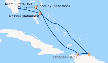 Itinéraire de la croisière Miami (Etats-Unis), CocoCay (Bahamas), En mer...